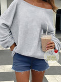 Light Gray Solid Color Off-Shoulder Sweatshirt
