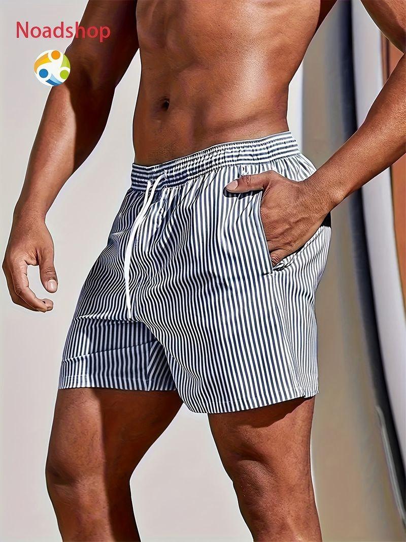Summer Men's Striped Print Beach Shorts