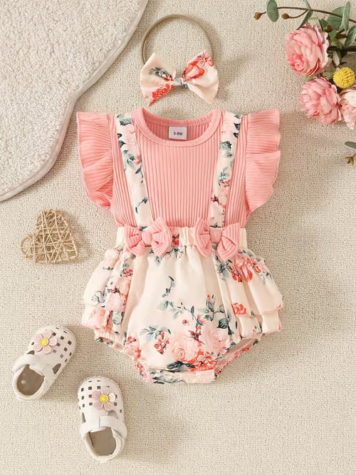 Baby Girl Flying Sleeve Potholes Splicing Two-Layer