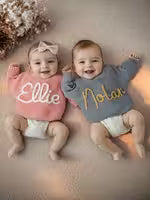 Personalized Baby Sweater with Hand-Embroidered Name