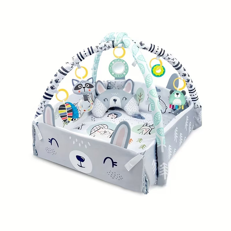 Baby Play Mat with a Four-Sided Fence And Gym Arch