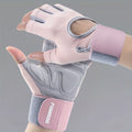 1 Pair Women's Breathable Gym Gloves - Pink & Gray