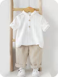Boys' Summer Literary Style Stand Collar Short Sleeve