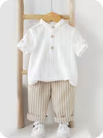 Boys' Summer Literary Style Stand Collar Short Sleeve
