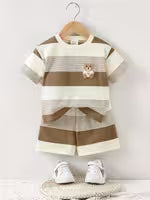 2pcs Toddler Shorts Set Summer Fashion Bear Pattern