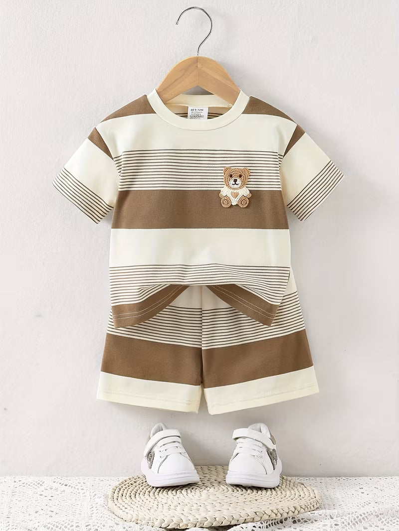 2pcs Toddler Shorts Set Summer Fashion Bear Pattern