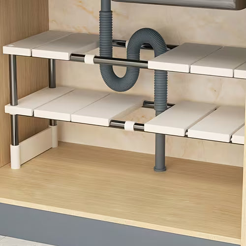 1pc Adjustable Under-Sink Organizer - Stainless Steel