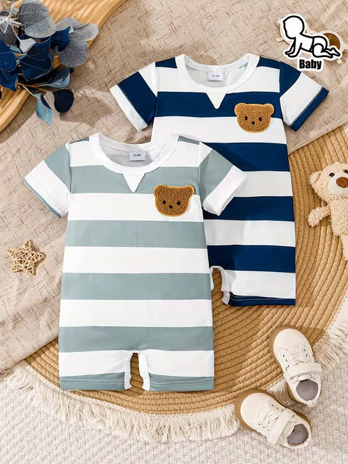 Bear Pattern Two-Piece Short-Sleeved Romper for Baby