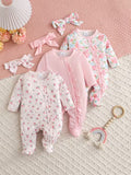 3pcs Footed Pants Set with Bow Headband