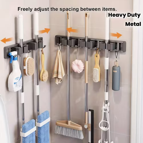 Heavy Duty Metal Mop & Broom Holder with Adjustable