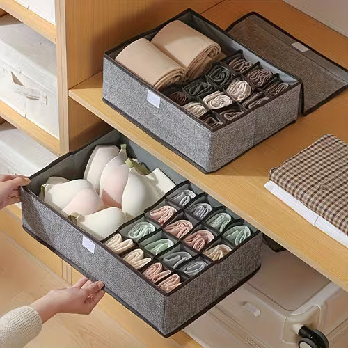 2-in-1 Folding Fabric Storage Box with Lid & Drawer