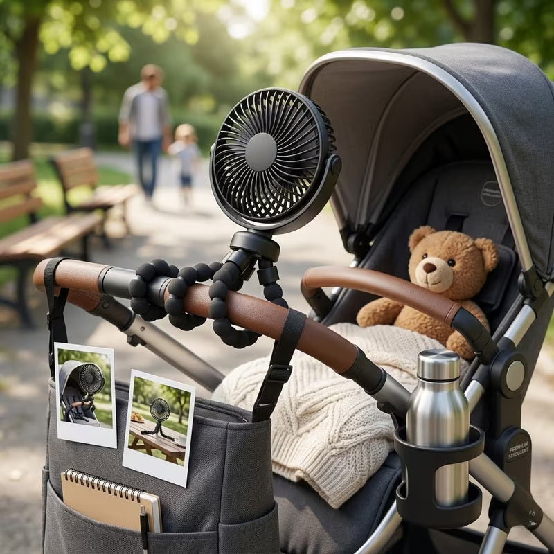 1pc Stroller Fan with Flexible Tripod and Phone Holder