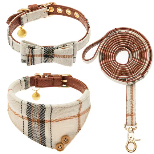 3pcs Leather Small Dog Collars And Leash Set