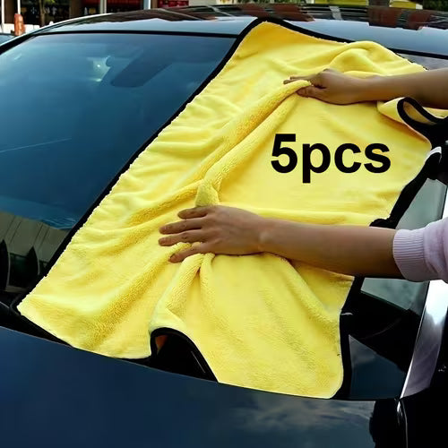 5pcs Set of Thickened Yellow Microfiber Car Cleaning