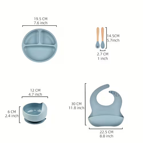 5pcs Toddler Silicone Dinnerware Set - Food-Grade