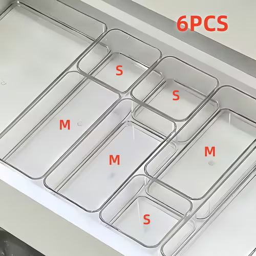6pcs Clear Plastic Cosmetic Organizer With Drawers