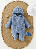 Baby Girl Pink Plush Hooded Jumpsuit Square Rabbit