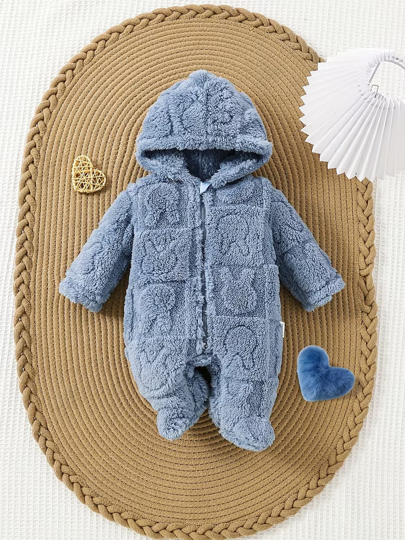 Baby Girl Pink Plush Hooded Jumpsuit Square Rabbit