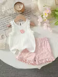 P101596 Sleeveless Vest Top + Shorts 2pcs Set