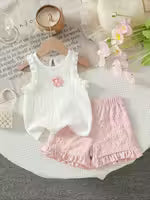P101596 Sleeveless Vest Top + Shorts 2pcs Set