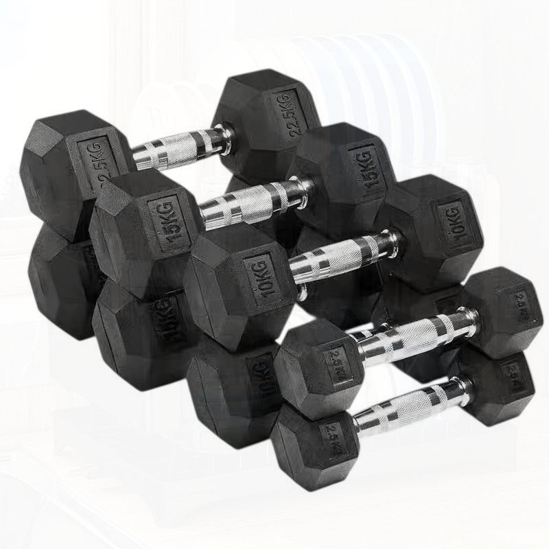 LocalPremium Rubber Hex Dumbbells with Chrome Handles