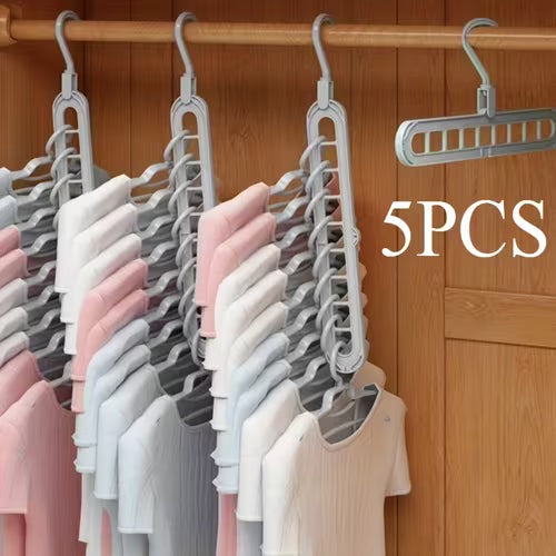 5pcs Foldable 9-Hole Closet Hangers - Space-Saving