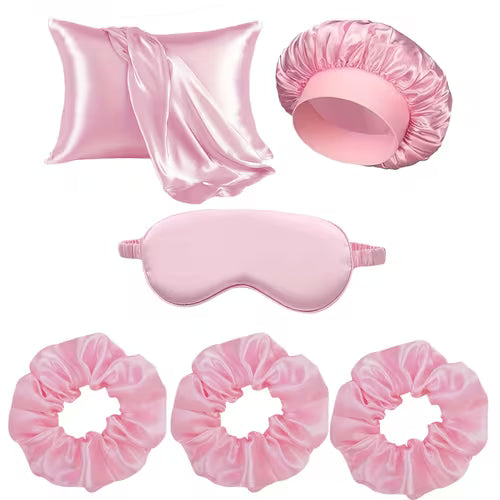 Solid Color Satin 6pcs Hair Care Set with Removable