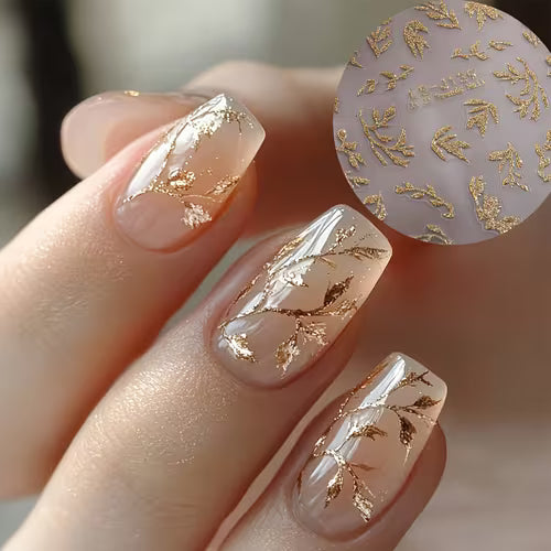 3D Golden Glitter Leaf Nail Art Stickers