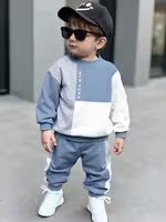 Baby Boy 2pcs/Color Block Letter Print/Crew Neck