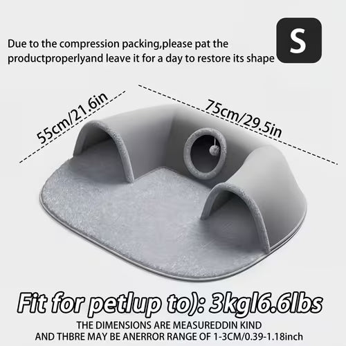 3-in-1 Cozy Cat Tunnel Bed - Play Mat & Warm Nest with