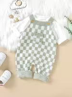 Kids' Knit Checkerboard Overalls with Cute Front