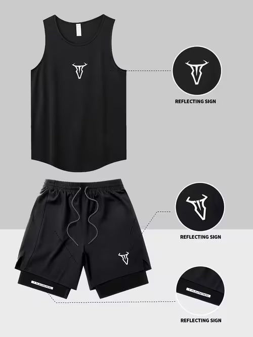 Men's Athletic Vest Set Quick-Dry Breathable Fitness