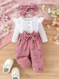 2pcs Girls' Set: Flutter Sleeve Long-Sleeve Ribbed