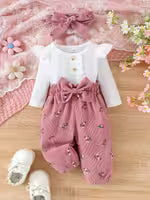 2pcs Girls' Set: Flutter Sleeve Long-Sleeve Ribbed