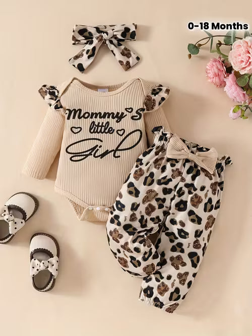 Long-sleeved Romper / with Pants and Headscarf / 3pcs