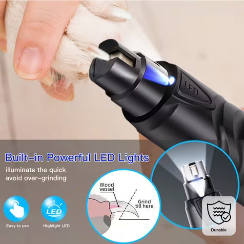 Rechargeable Dog Nail Grinder with LED Light & Wheels