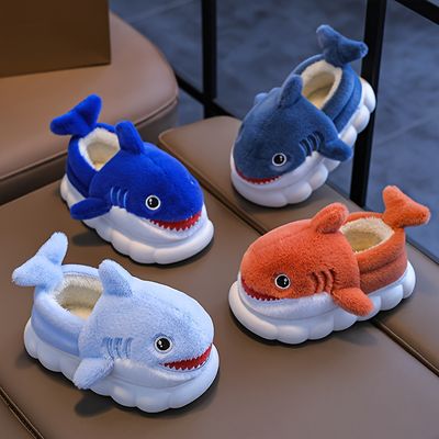 1 Pair Cute Cartoon Shark Plush Slippers for Boys And