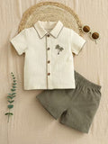 2pcs Boys' Summer Vacation Style Embroidered Collar