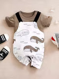 Full Print Brown-White Whale Short Sleeve Spring