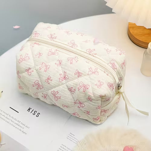 1pc 1pcs Cute Bow Knot Quilted Makeup Bag Suitable for