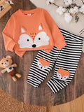 Cute Fox Applique / Waffle Knit Sweatshirt + Black And
