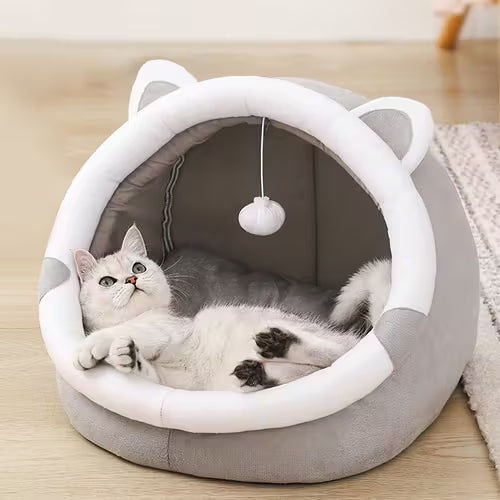 Cozy And Adorable Gray Cat Bed Shaped Like a Cave