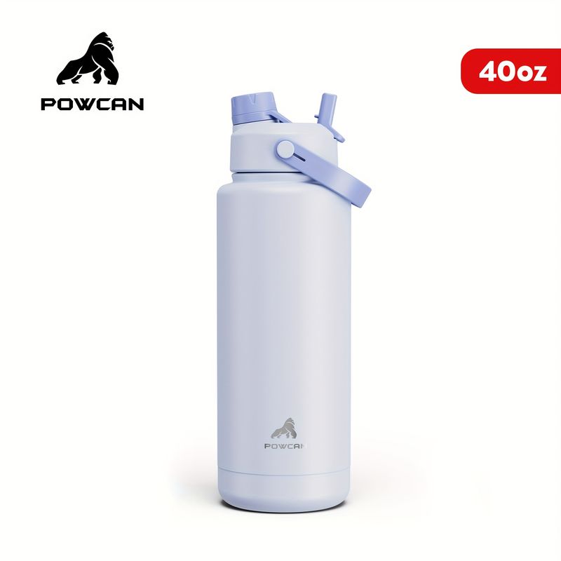 POWCAN 40Oz Insulated Water Bottle with 2-In-1 Straw
