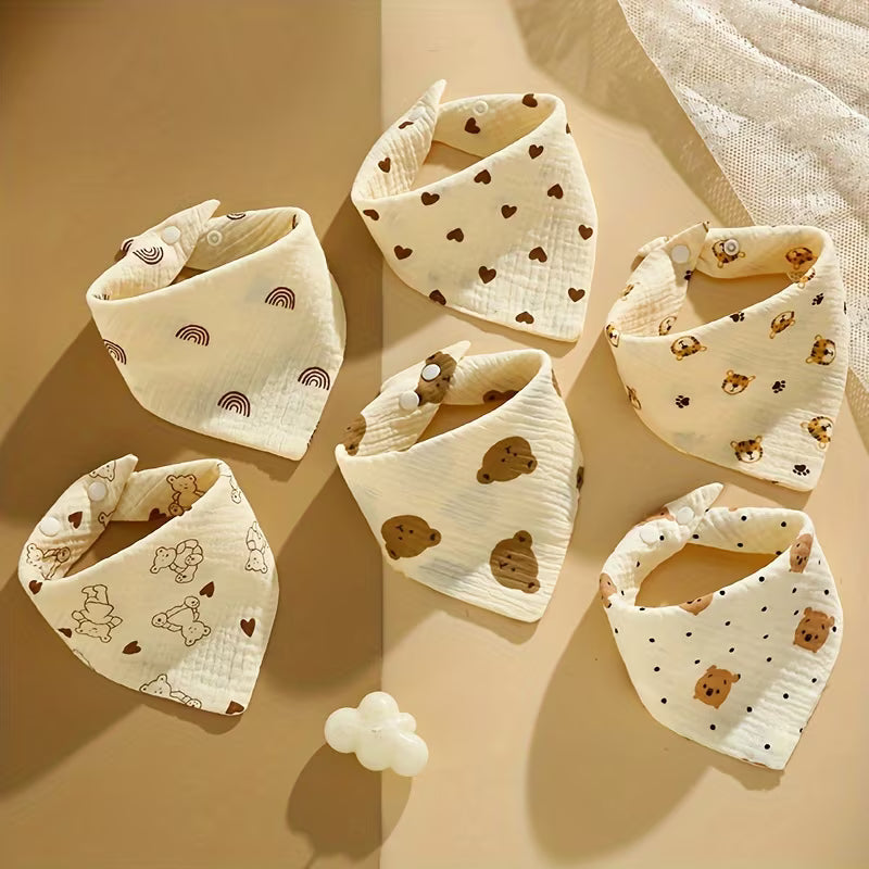 6-Pack Cotton Muslin Baby Bibs with Snap Closure