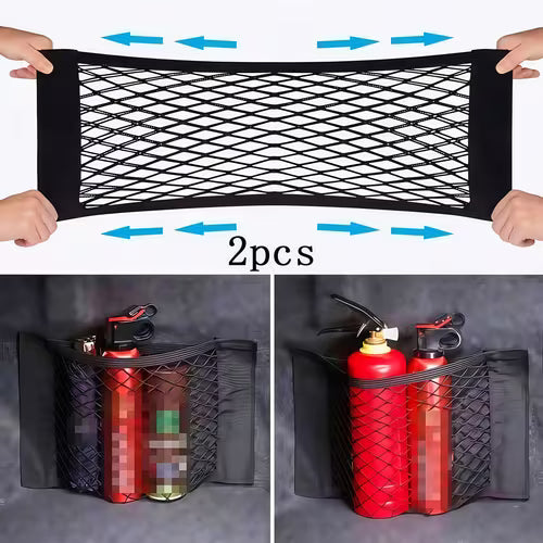 2pcs Car Trunk Organizer Net Set - Durable Black