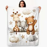 1pc Fluffy Cute Animals on Branch Print Flannel