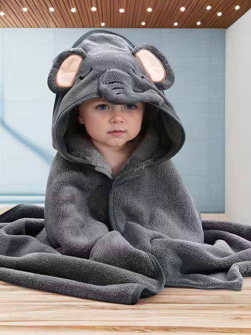 1-Pack Kids' Hooded Bathrobe - Animal Cartoon Design