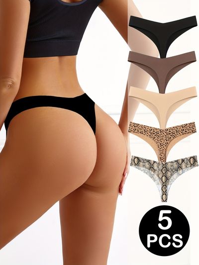 5-Pack Thongs - Low-Rise Seamless V-Shaped Sexy