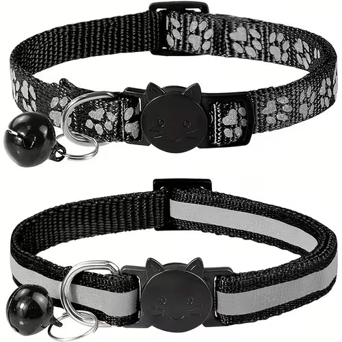 2pcs Reflective Cat Collars with Bells/Durable Nylon