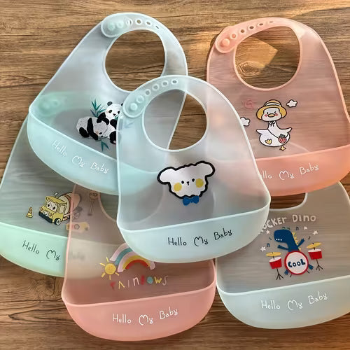 1pc Cute Silicone Baby Bibs with Adjustable Neck Band